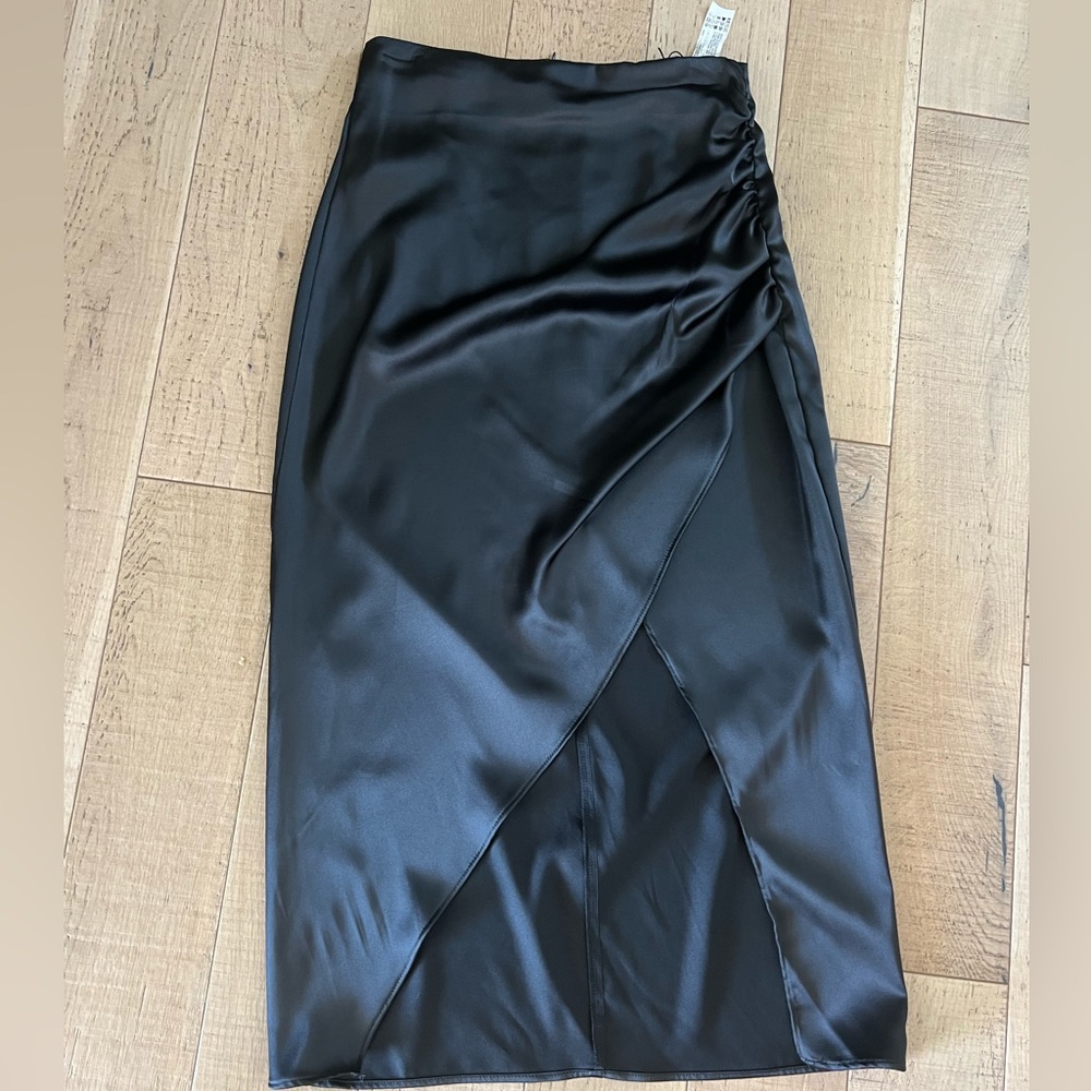 Zara ruched satin midi skirt